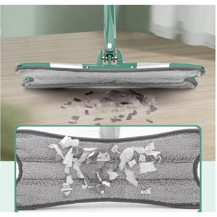 Mop Plat cu Laveta din Microfibra, Flippy, Pentru Uz Casnic, Sistem de Stoarcere X, Tija Telescopica 140 cm, Rotire 360°,38 x 140 cm, Verde [4]