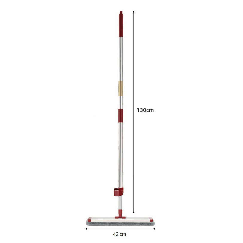 Pentru casa - Mop Plat cu Laveta din Microfibra, Flippy, Pentru Uz Casnic, cu 2 Lavete Incluse, Sistem de Stoarcere, Tija Telescopica 130 cm, Rotire 360°, 42 x 130 cm, Rosu