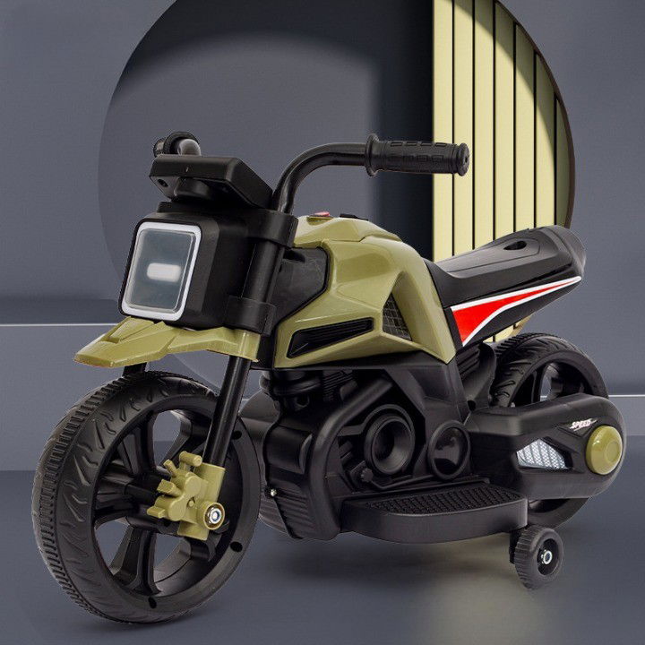 Motocicleta Electrica cu 2 Roti Mari si 2 Roti Ajutatoare, Flippy, Acumulator Incarcare, Anti-Rasturnare, Lumini, Muzica, Motor:380, Baterie 6V4.5, 41.5x70x34 cm, 4.5 Kg, 3 Ani+, Verde Negru [5]