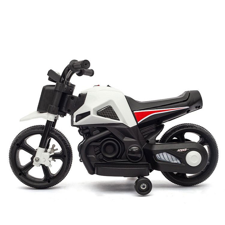 Motocicleta Electrica cu 2 Roti Mari si 2 Roti Ajutatoare, Flippy, Acumulator Incarcare, Anti-Rasturnare, Lumini, Muzica, Motor:380, Baterie 6V4.5, 41.5x70x34 cm, 4.5 Kg, 3 Ani+, Alb Negru [10]