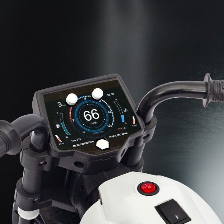 Motocicleta Electrica cu 2 Roti Mari si 2 Roti Ajutatoare, Flippy, Acumulator Incarcare, Anti-Rasturnare, Lumini, Muzica, Motor:380, Baterie 6V4.5, 41.5x70x34 cm, 4.5 Kg, 3 Ani+, Alb Negru [7]