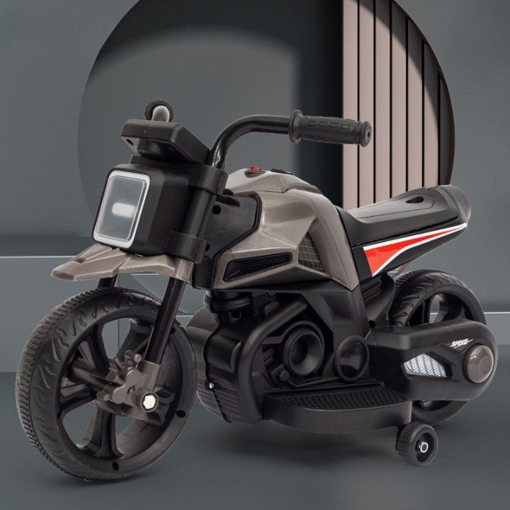 Motocicleta Electrica cu 2 Roti Mari si 2 Roti Ajutatoare, Flippy, Acumulator Incarcare, Anti-Rasturnare, Lumini, Muzica, Motor:380, Baterie 6V4.5, 41.5x70x34 cm, 4.5 Kg, 3 Ani+, Gri Negru [5]