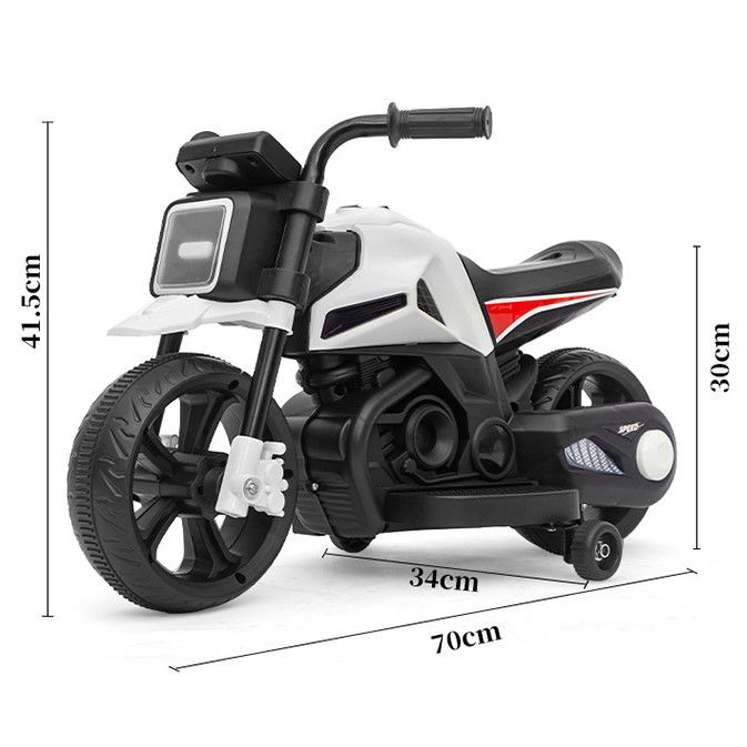 Motocicleta Electrica cu 2 Roti Mari si 2 Roti Ajutatoare, Flippy, Acumulator Incarcare, Anti-Rasturnare, Lumini, Muzica, Motor:380, Baterie 6V4.5, 41.5x70x34 cm, 4.5 Kg, 3 Ani+, Alb Negru [14]