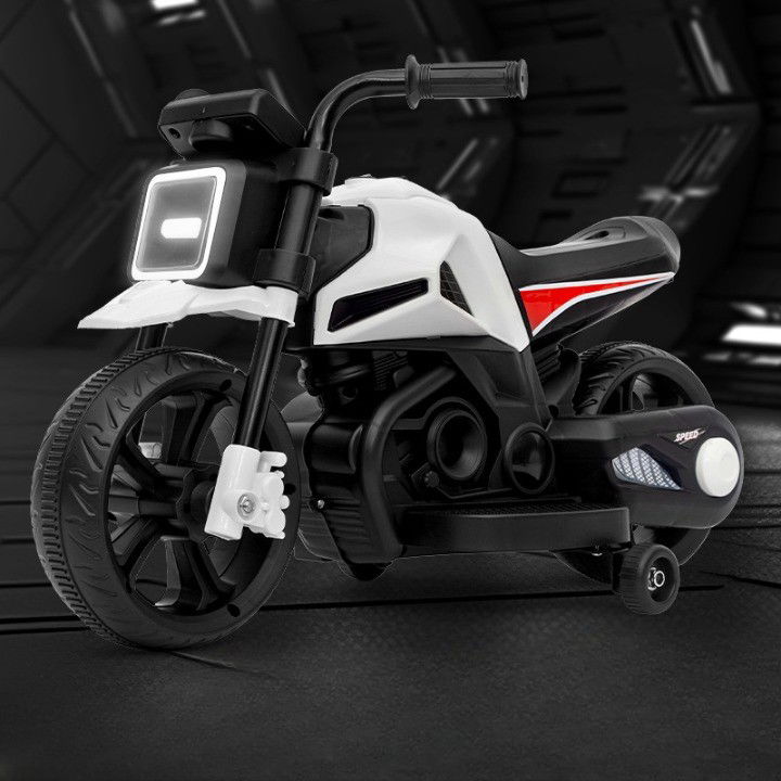 Motocicleta Electrica cu 2 Roti Mari si 2 Roti Ajutatoare, Flippy, Acumulator Incarcare, Anti-Rasturnare, Lumini, Muzica, Motor:380, Baterie 6V4.5, 41.5x70x34 cm, 4.5 Kg, 3 Ani+, Alb Negru [8]