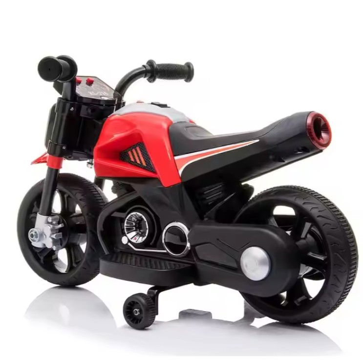 Motocicleta Electrica cu 2 Roti Mari si 2 Roti Ajutatoare, Flippy, Acumulator Incarcare, Anti-Rasturnare, Lumini, Muzica, Motor:380, Baterie 6V4.5, 41.5x70x34 cm, 4.5 Kg, 3 Ani+, Rosu Negru [7]