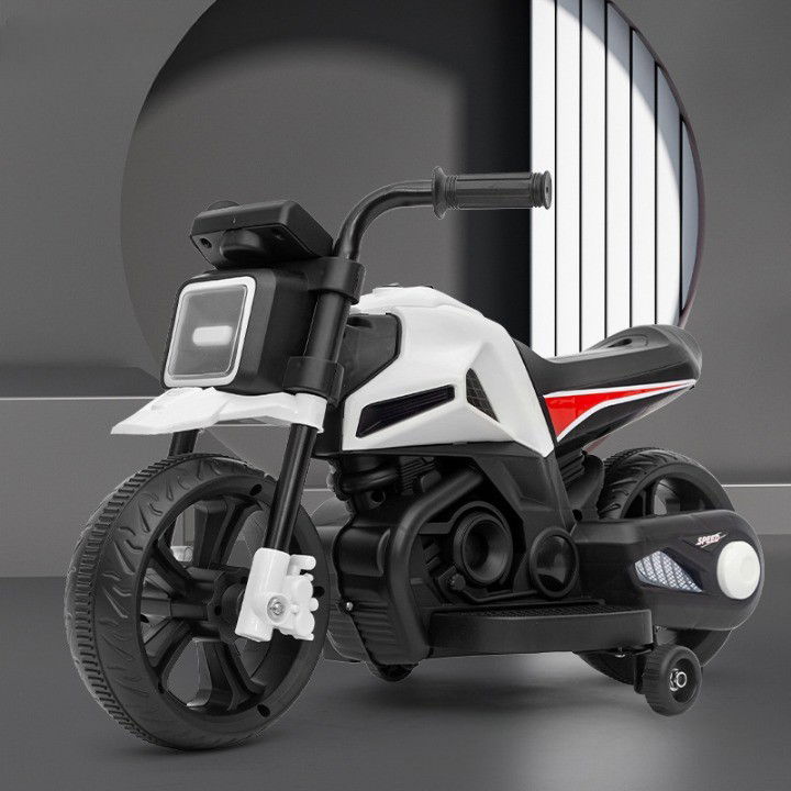 Motocicleta Electrica cu 2 Roti Mari si 2 Roti Ajutatoare, Flippy, Acumulator Incarcare, Anti-Rasturnare, Lumini, Muzica, Motor:380, Baterie 6V4.5, 41.5x70x34 cm, 4.5 Kg, 3 Ani+, Alb Negru [9]