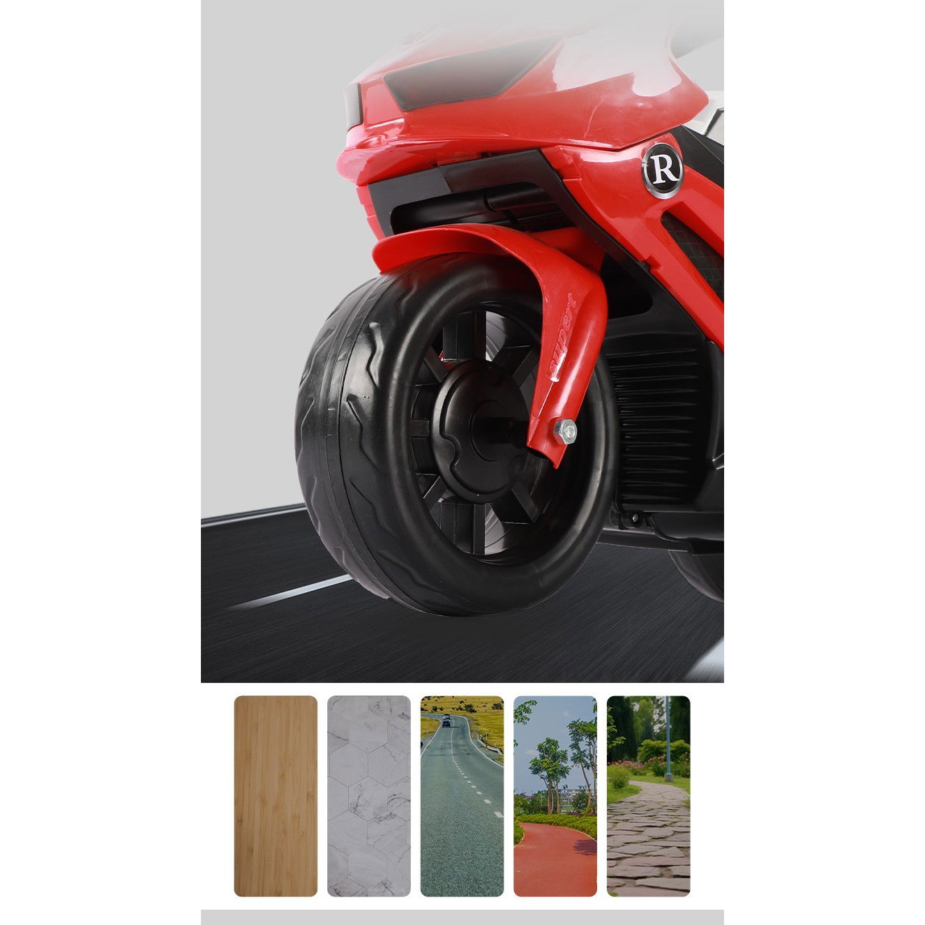 Motocicletă Electrică cu 3 Roti, Flippy, Acumulator Încarcare, Anti-Rasturnare, Lumini, Sunete, Off-Road, Baterie 6V 4.5Ah, 66x34x43cm, Rosu [10]