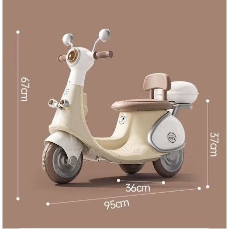 Motocicletă Electrică cu 3 Roti, Flippy, Acumulator Încarcare, Anti-Rasturnare, Lumini, Sunete, Baterie 6V 7Ah, Telecomanda, 95x67x36cm, Bej [8]