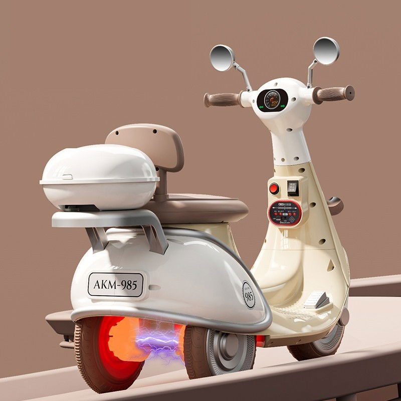 Motocicletă Electrică cu 3 Roti, Flippy, Acumulator Încarcare, Anti-Rasturnare, Lumini, Sunete, Baterie 6V 7Ah, Telecomanda, 95x67x36cm, Bej [5]