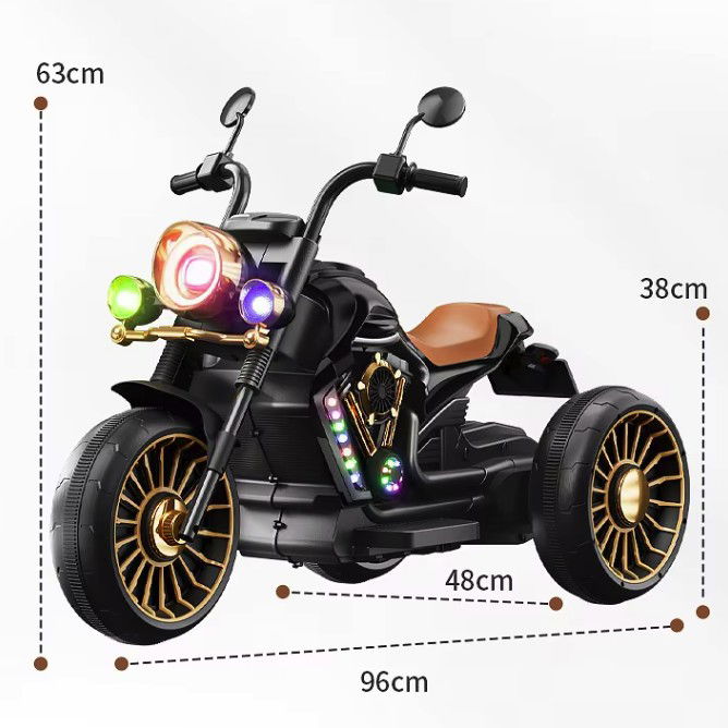 Tricicleta Electrica pentru Copii, Flippy, cu 2 Acumulatoare 380*2, 6V 4.5, Sistem Anti-Rasturnare, Sistem de Lumini si Sunet, 6-8 Ani, 93 x 48 x 63 cm, Negru [3]