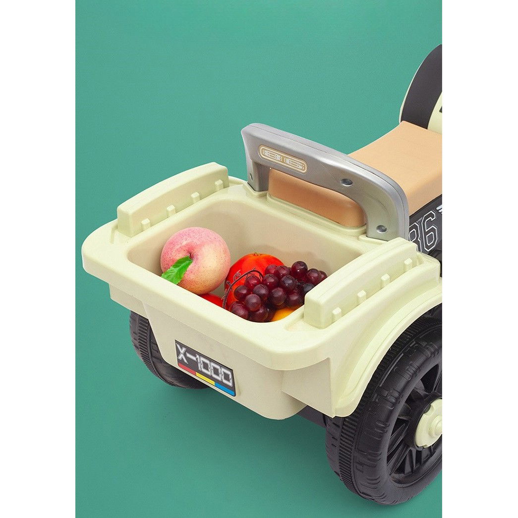 Motocicleta Electrica Flippy, cu Acumulator, cu Sistem Anti-Rasturnare, Sistem de Lumini si Muzica, Cutie de Depozitare, 1-8 Ani, 93 x 43 x 58 cm, Alb - Bej [10]