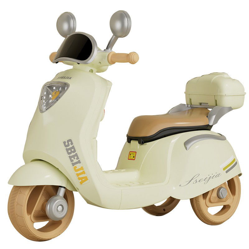 Masinute, Triciclete si Masinute Electrice - Motocicleta Electrica Flippy, cu Acumulator, Telecomanda, Bluetooth, cu Sistem Anti-Rasturnare, Sistem de Lumini si Sunet, 3-10 Ani, Bej