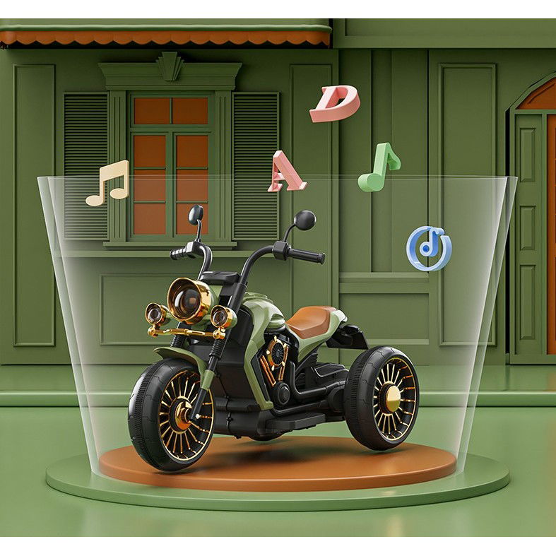 Motocicleta Electrica Flippy, cu Acumulator, Bluetooth, Sistem Anti-Rasturnare, Sistem de Lumini si Sunet, 1-8 Ani, 93 x 48 x 63 cm, Verde [16]