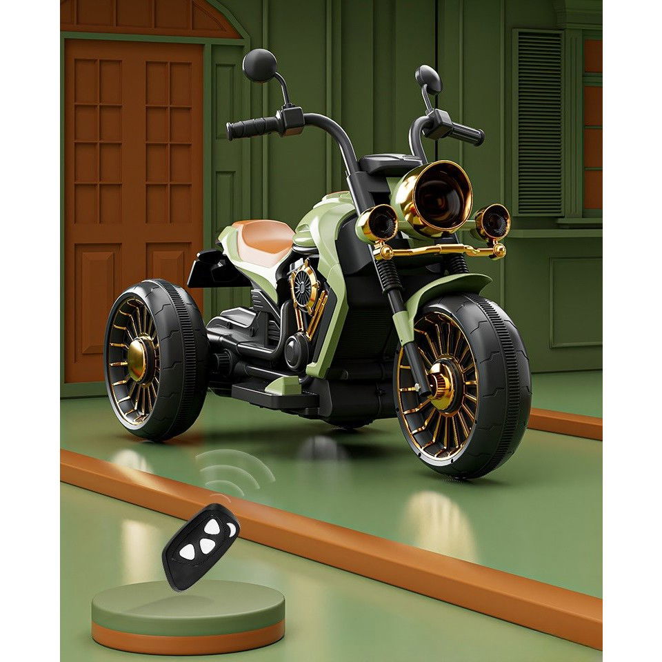 Masinute, Triciclete si Masinute Electrice - Motocicleta Electrica Flippy, cu Acumulator, Bluetooth, Sistem Anti-Rasturnare, Sistem de Lumini si Sunet, 1-8 Ani, 93 x 48 x 63 cm, Verde