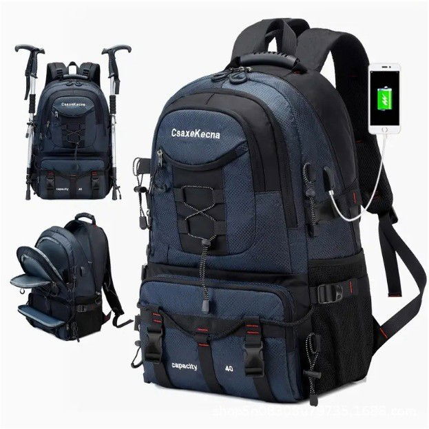Articole si, Echipamente pentru Transport şi Ridicat - Rucsac Multifunctional de Alpinism, Flippy, Capacitate 36-55 L, de Calatorie, Impermeabil, Slot USB Incarcare Telefon, Bretele Reglabile, 52 x 34 x 19 cm, Albastru