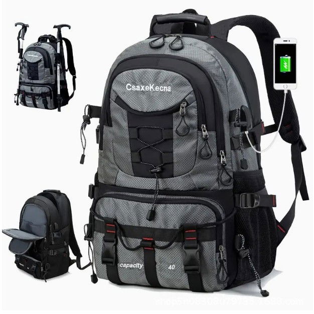 Pentru casa - Rucsac Multifunctional de Alpinism, Flippy, Capacitate 36-55 L, de Calatorie, Impermeabil, Slot USB Incarcare Telefon, Bretele Reglabile, 52 x 34 x 19 cm, Gri