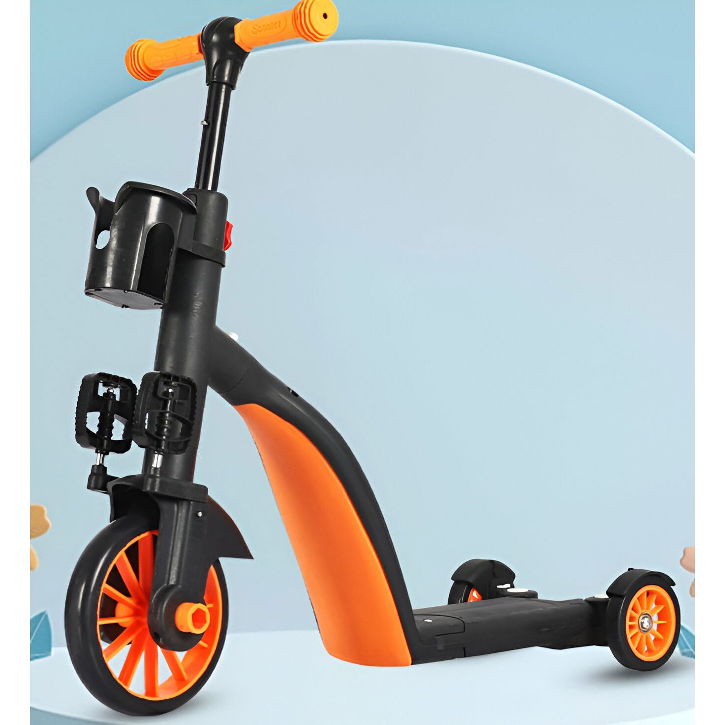 Bicicleta 8 in 1, Flippy, Transformabila, Multifunctionala, Reglare Inaltime, cu Maner de Impingere Detasabil, Tricicleta, Trotineta, 3 Roti, Pedale, Cosulet, 3-6 Ani, Portocaliu [4]