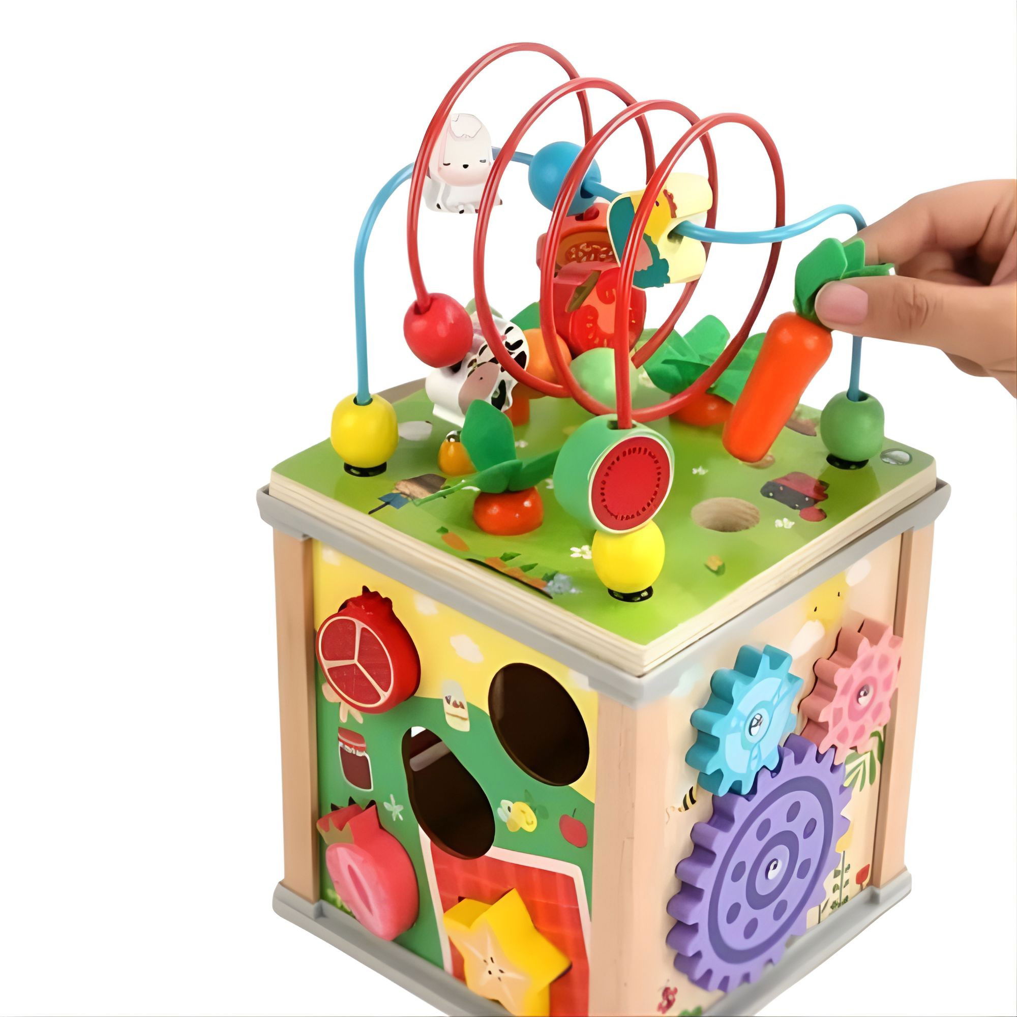 Jucarii educative - Cub Educativ Montessori din Lemn, Flippy, Multifunctional, Sortare Forme si Culori, Activitati Educative, Multicolor, Jucarie Interactiva