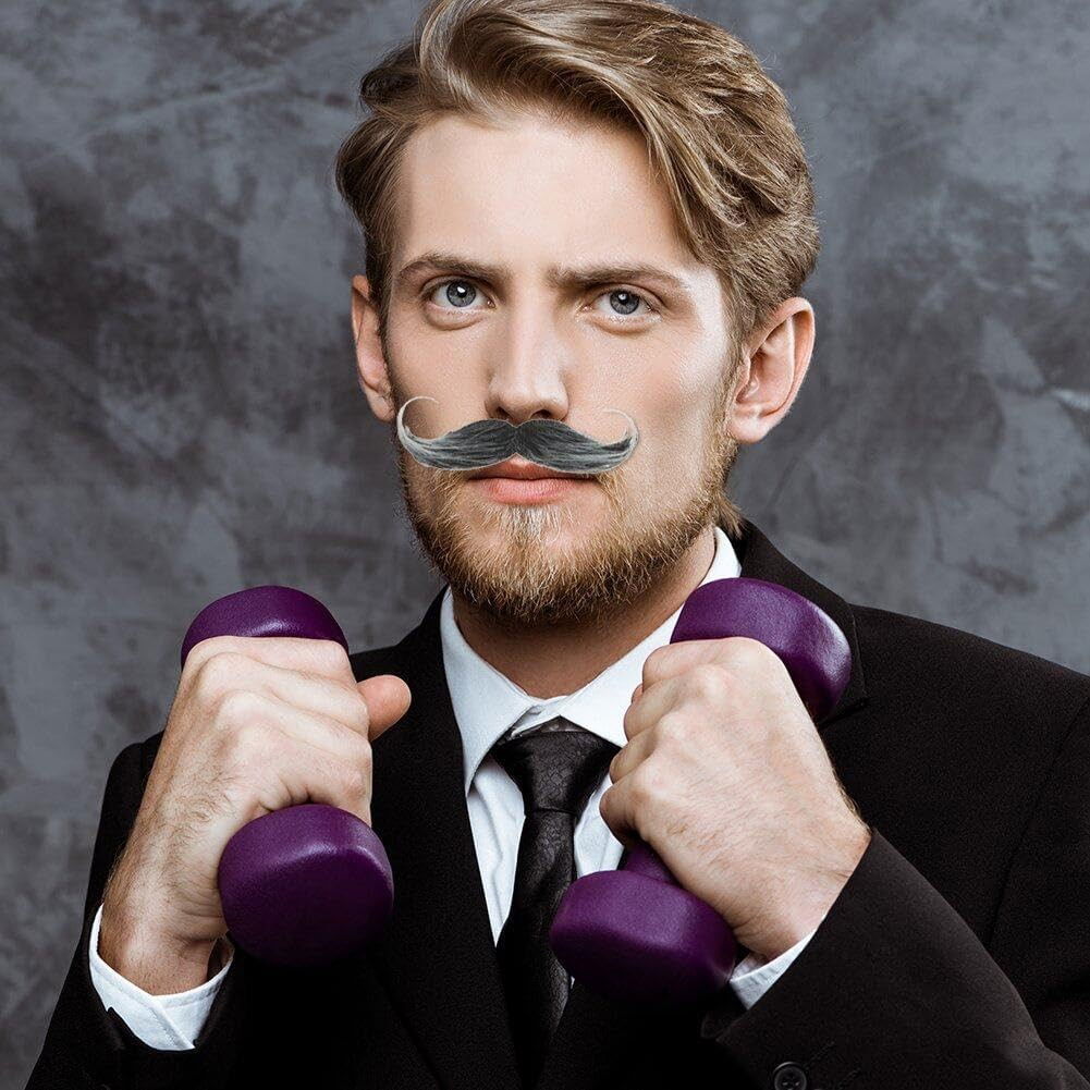 Mustata Falsa pentru Deghizari, Flippy, Petreceri Tematice, din Panza, Autoadeziv, 13 x 4 cm, Model Grizonat 1, Negru/Alb [3]