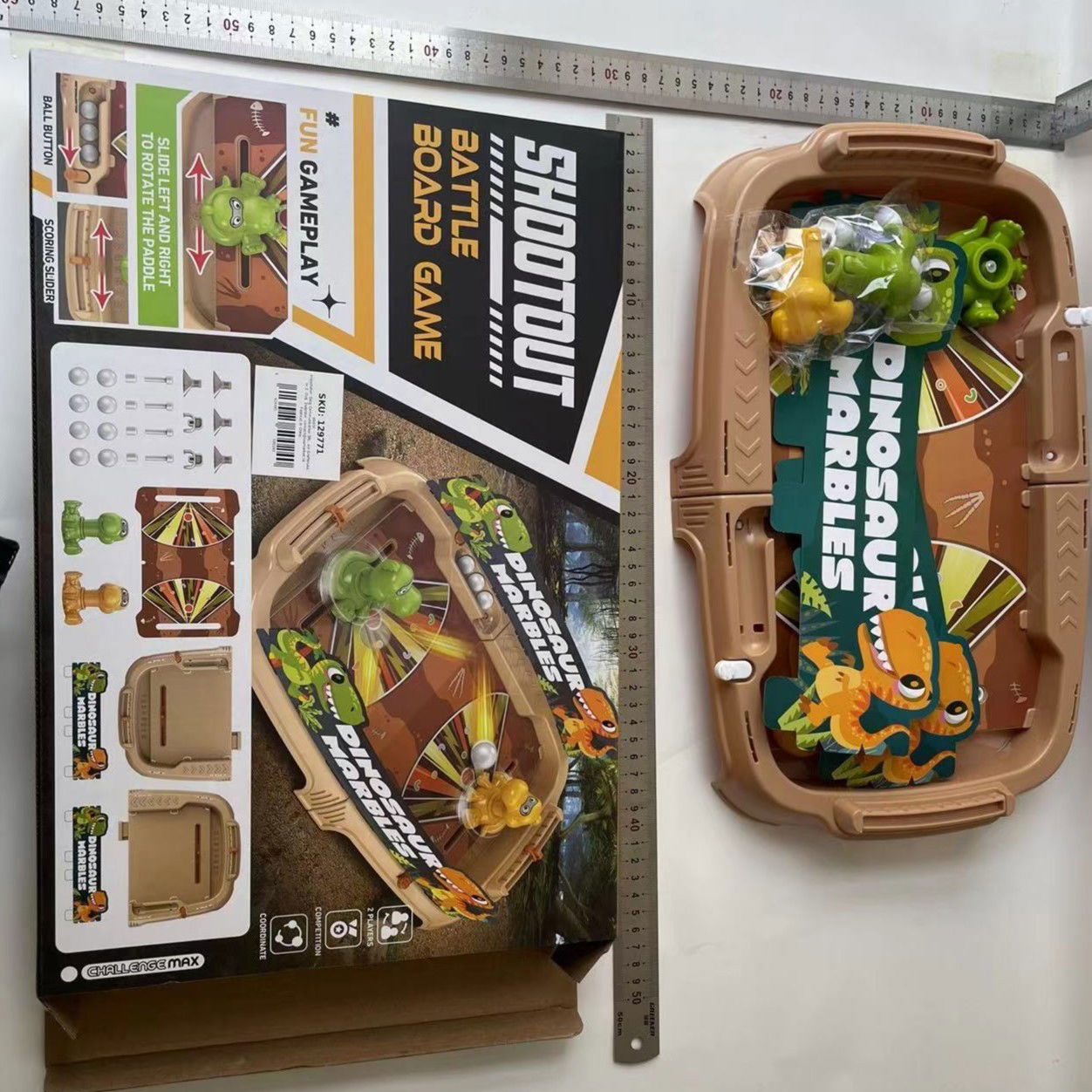 50 - 100 LEI - Joc de Masa Interactiv Dino Marbles pentru Copii, Flippy, 4 Mingi, Tabela Scor, 40.7x27x14 cm, Maro