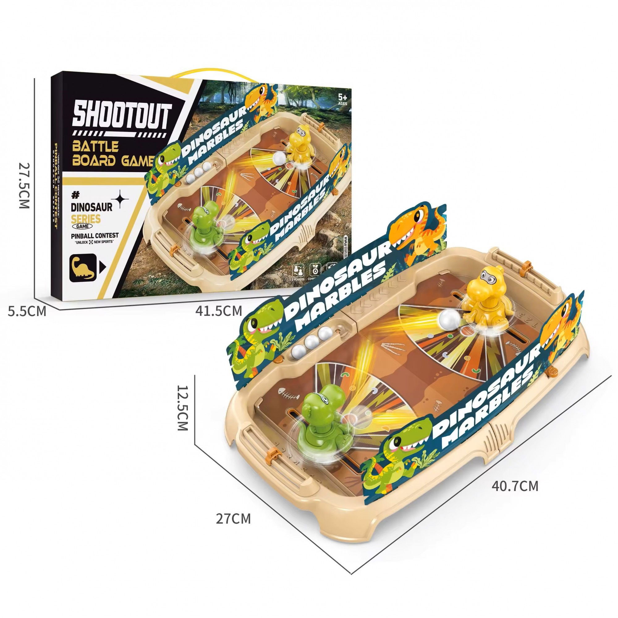 Joc de Masa Interactiv Dino Marbles pentru Copii, Flippy, 4 Mingi, Tabela Scor, 40.7x27x14 cm, Maro [5]