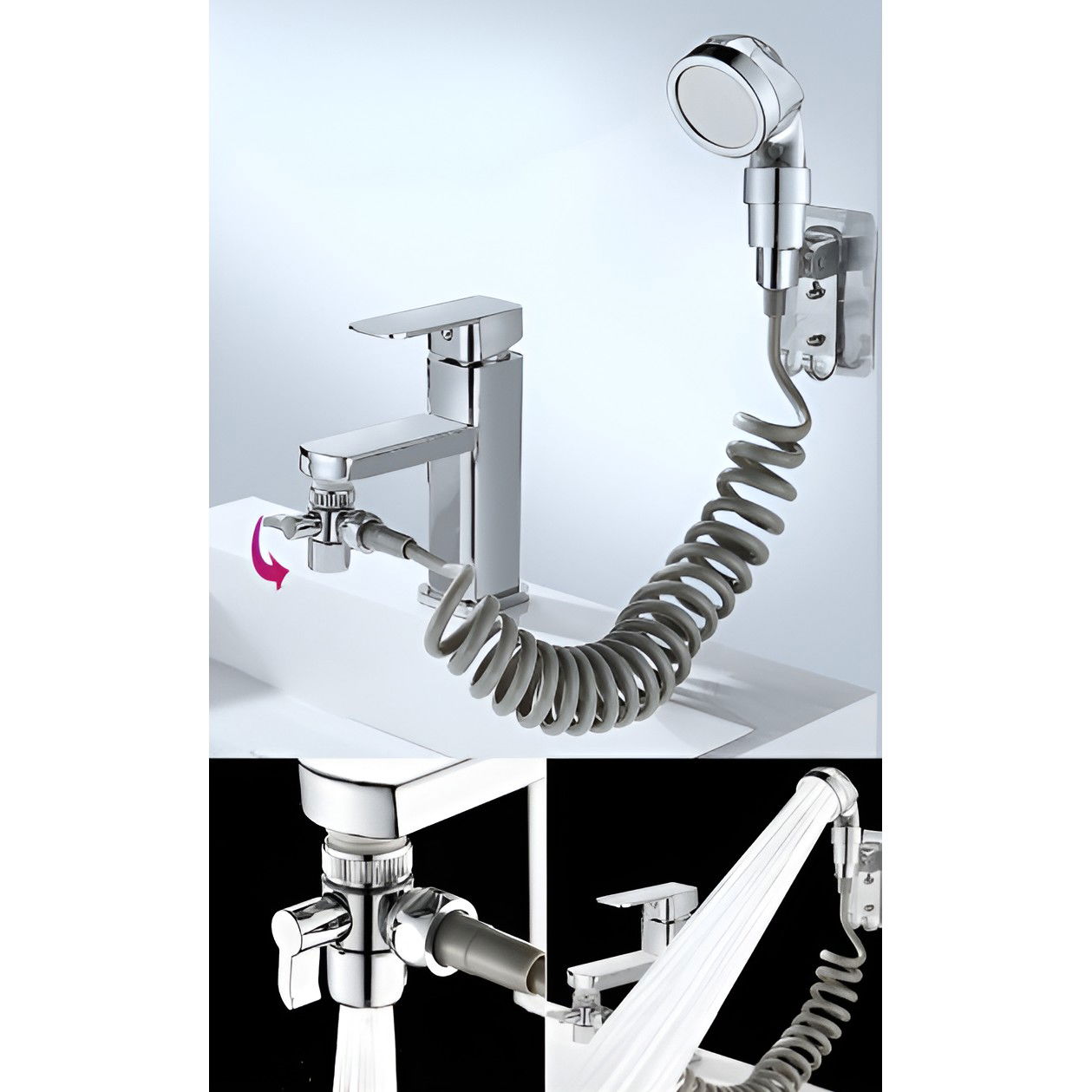 Set Extensie de Dus, Flippy, pentru Baterie Baie sau Bucatarie, 4 Piese, Filtru de Ioni Negativi, Furtun Flexibil de 1.5 Metri, Argintiu [8]