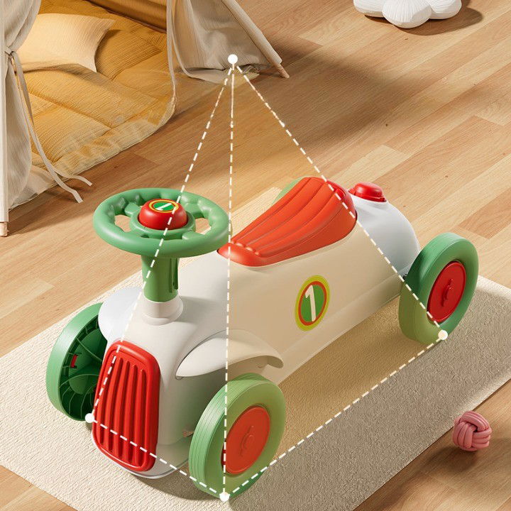 Masinute, Triciclete si Masinute Electrice - Masinuta Ride-On Flippy, cu Sistem Anti-Rasturnare, Claxon pe Volan, 1-6 Ani, 60 x 28 x 34 cm, Alb-Verde