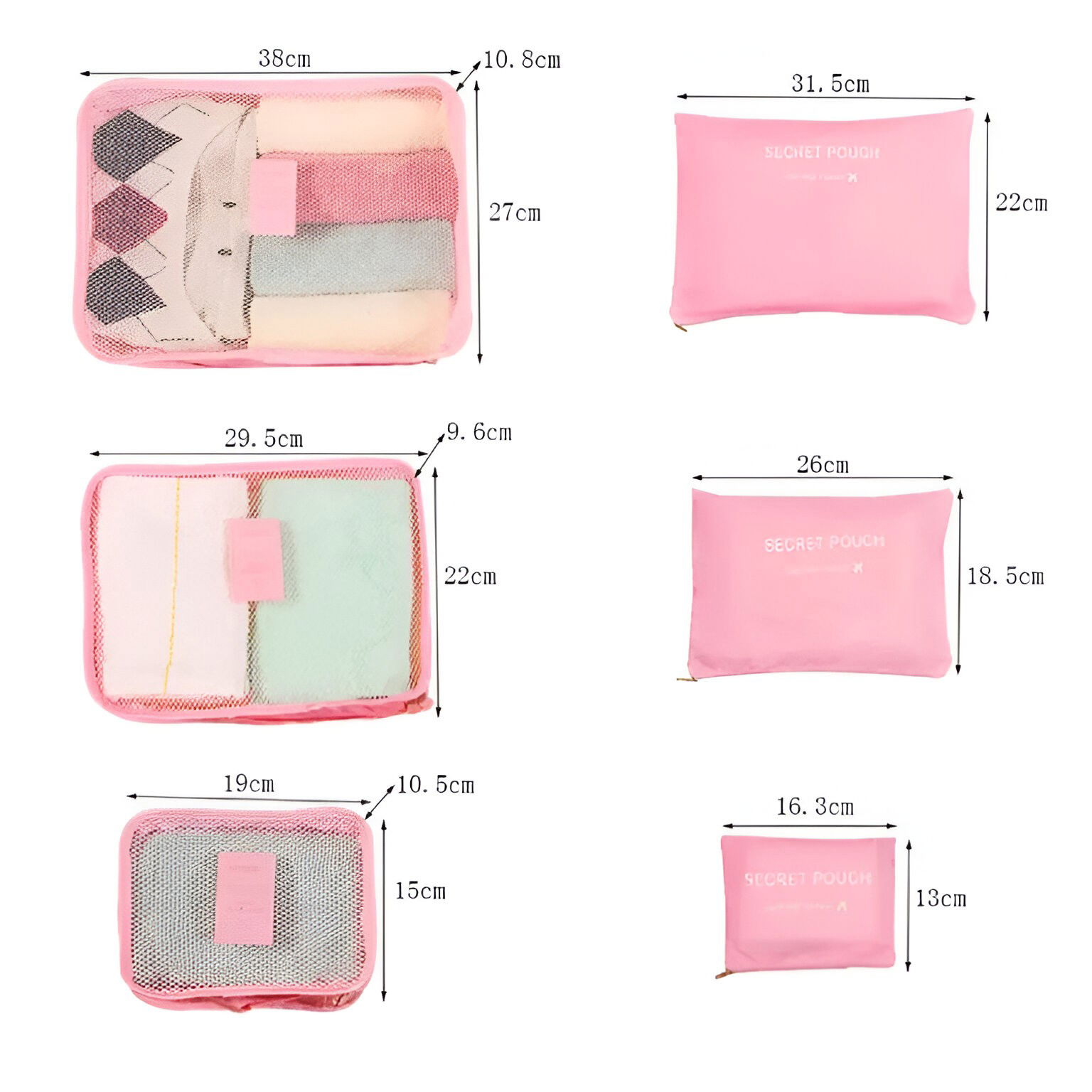 Pentru casa - Set 6 Genți de Calatorie, Flippy, pentru Depozitare, Impermeabile, Organizator, Multifuncționale, Design cu Plasa, Pliabile, Fermoar, Dimensiuni Diferite, Roz