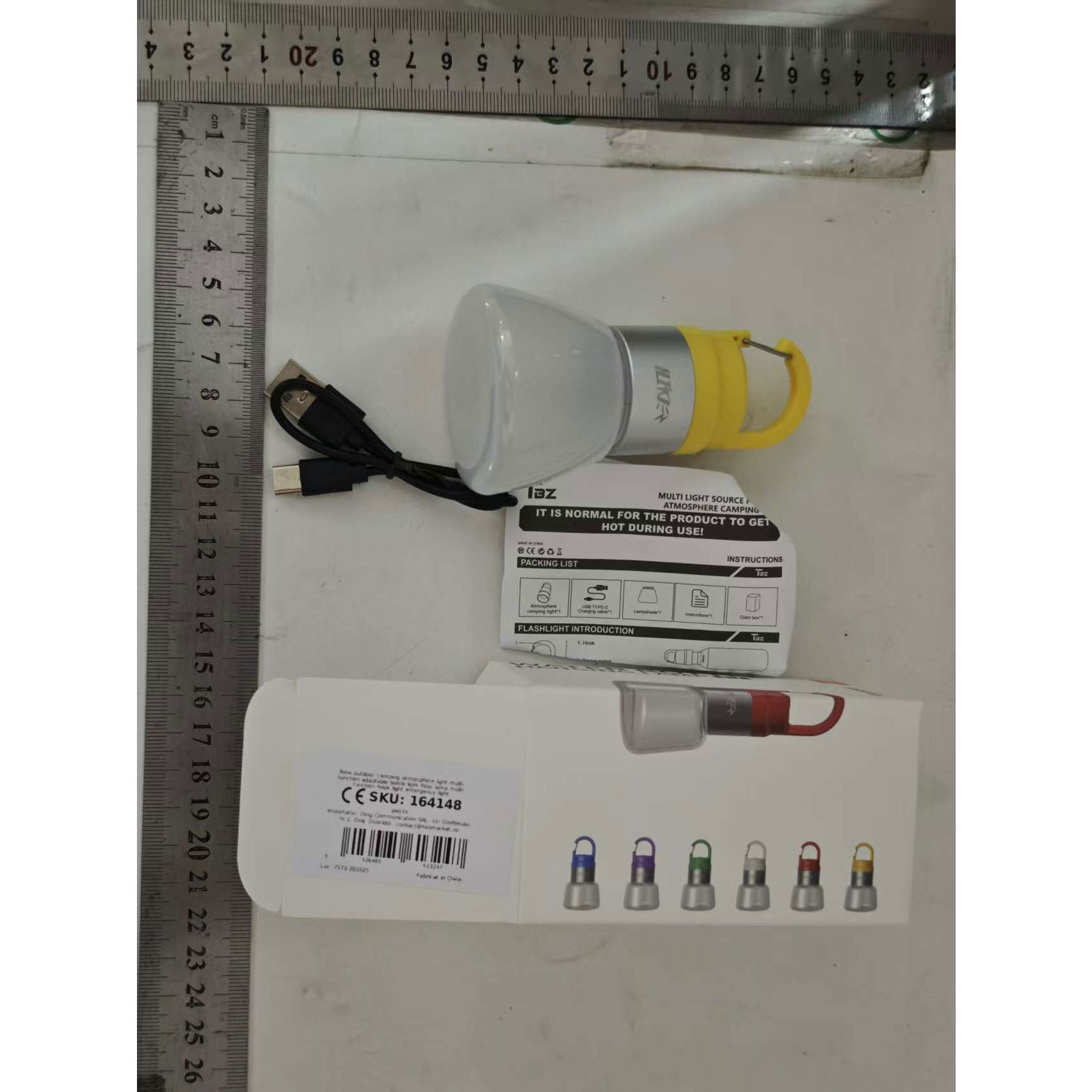 Lampa Portabila, Flippy, de Voiaj/Camping, Incarcare USB, IPX5, LED RGB, din ABS, 300 mAh, 10 x 5.5 x 5.5 cm, Galben [6]