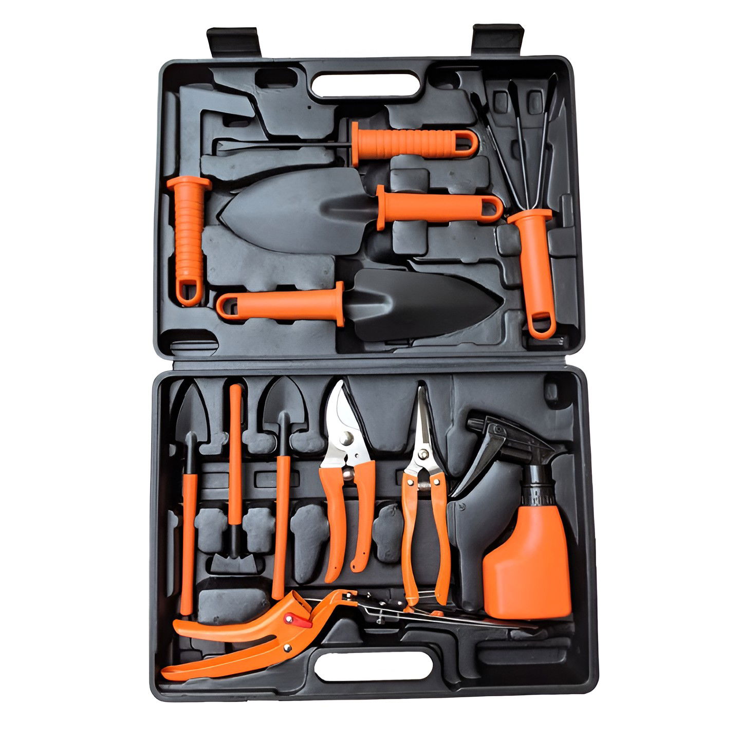 Pentru casa - Set 12 Unelte de Gradina, Flippy, pentru Plantare Prelucrare Sol si Ingrijire Plante, Manere Portocalii, Material PVC si Cardboard, Cutie Inclusa, 37x28 cm, Negru