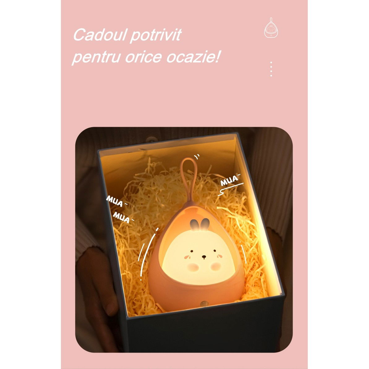 Lampa de veghe portabila cu 2 moduri de functionare Flippy, silicon non-toxic, reincarcabila USB, senzor miscare, alb, iepuras [12]