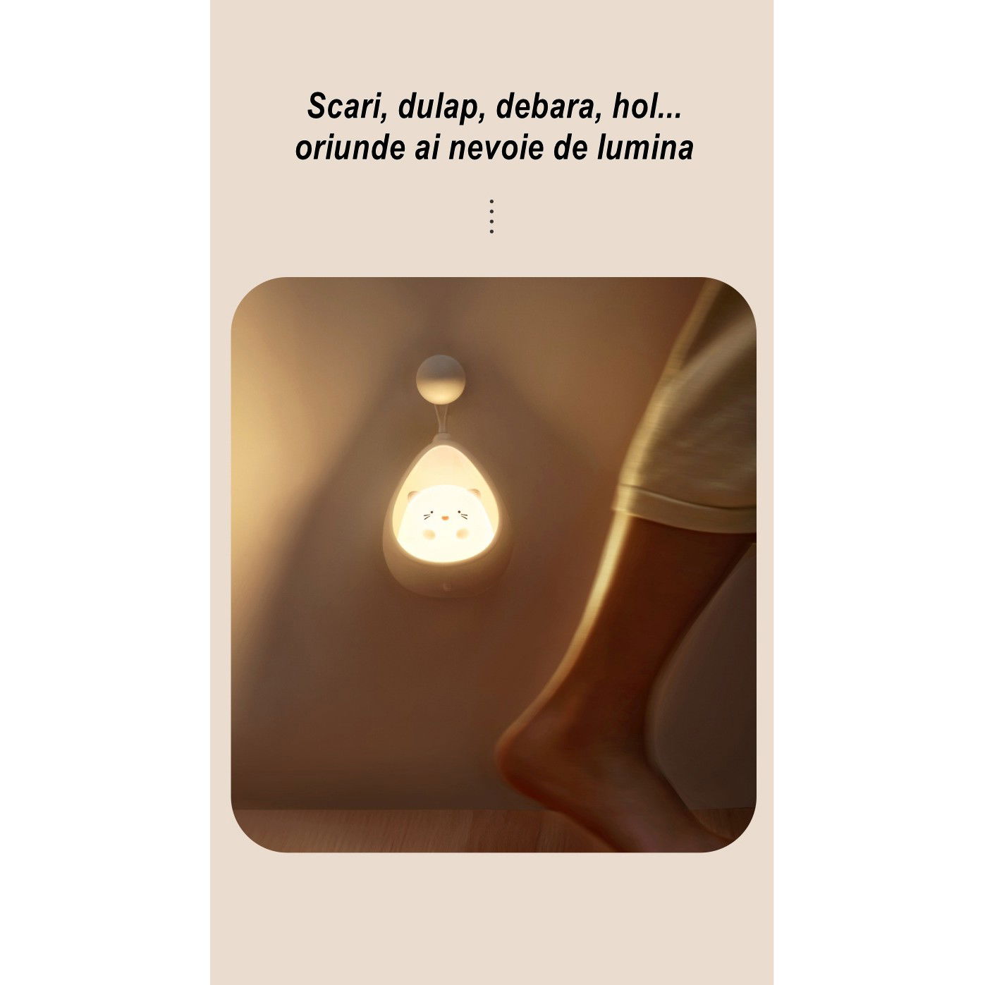 Lampa de veghe portabila cu 2 moduri de functionare Flippy, silicon non-toxic, reincarcabila USB, senzor miscare, alb, iepuras [7]