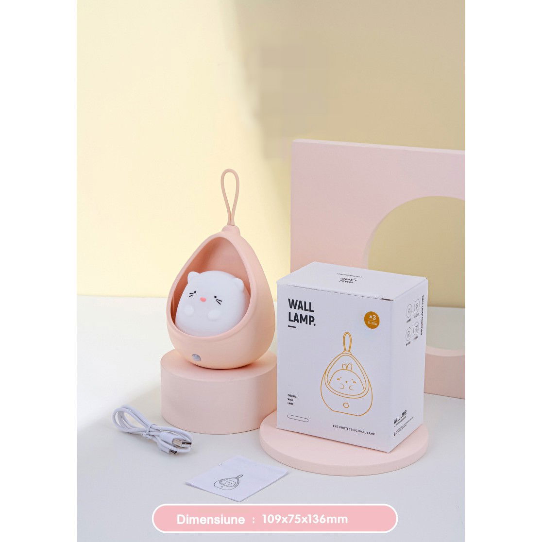 Lampa de veghe portabila cu 2 moduri de functionare Flippy, silicon non-toxic, reincarcabila USB, senzor miscare, alb, iepuras [15]