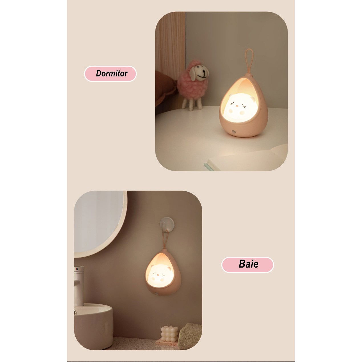 Lampa de veghe portabila cu 2 moduri de functionare Flippy, silicon non-toxic, reincarcabila USB, senzor miscare, alb, iepuras [8]