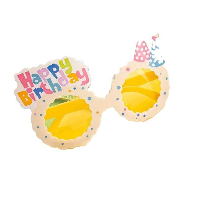 Petrecere - Ochelari Decorativi, Flippy, pentru Petrecere, din ABS, Unisex, Model Happy Birthday, 13.5 x 8.5 cm, Bej cu Lentile Galbene
