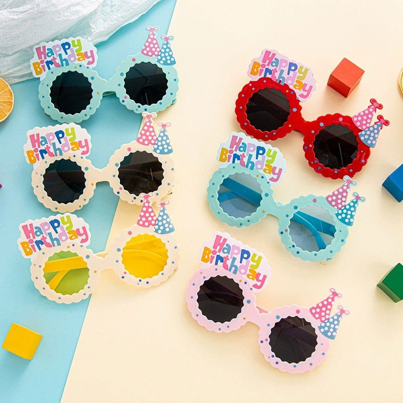 Petrecere - Ochelari Decorativi, Flippy, pentru Petrecere, din ABS, Unisex, Model Happy Birthday, 13.5 x 8.5 cm, Albastru cu Lenile Albastre