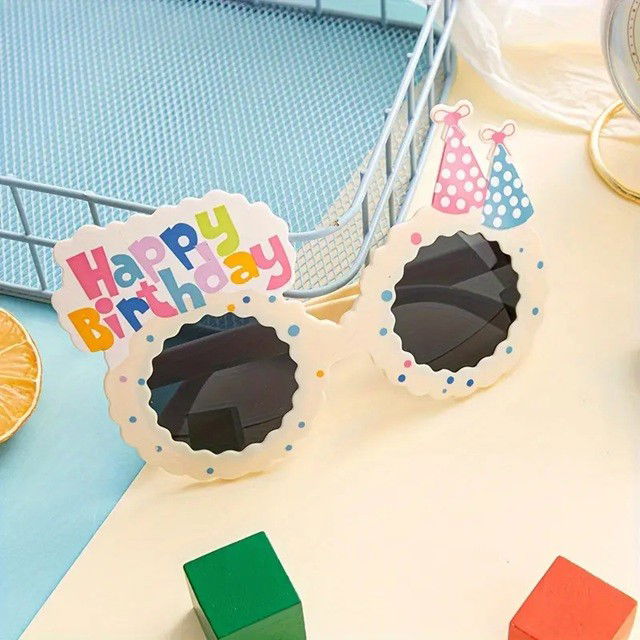 Petrecere - Ochelari Decorativi, Flippy, pentru Petrecere, din ABS, Unisex, Model Happy Birthday, 13.5 x 8.5 cm, Bej