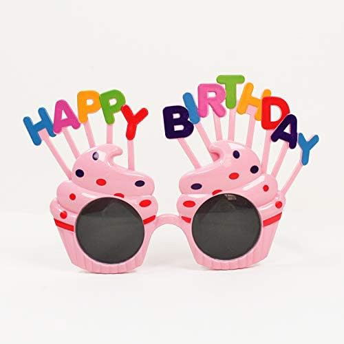 Ochelari Happy Birthday, Flippy, Tematica Aniversare, Protectie Soare, din Plastic, Model Prajiturele, 18.5x11.5 cm, Roz [9]