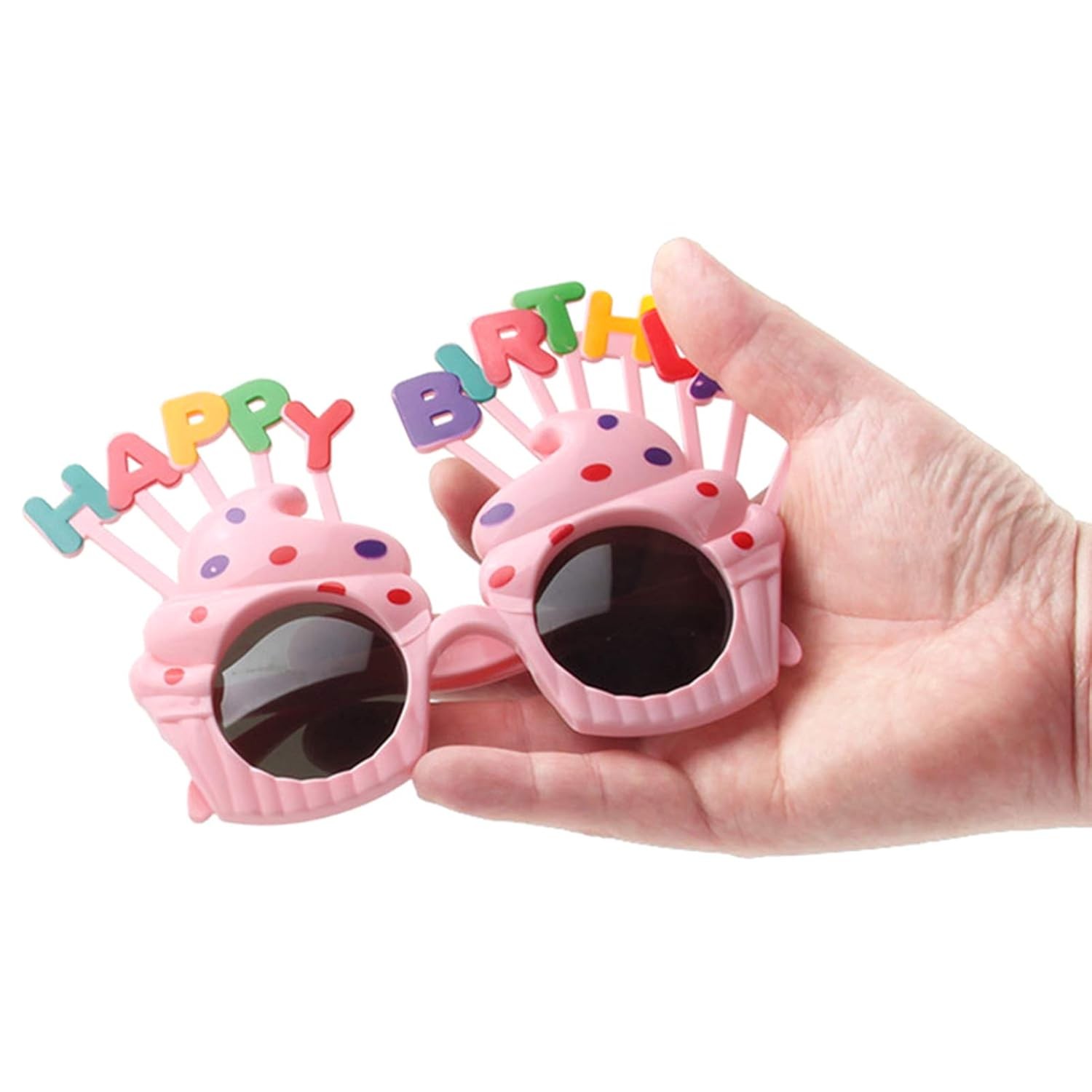 TeoMarket - Ochelari Happy Birthday, Flippy, Tematica Aniversare, Protectie Soare, din Plastic, Model Prajiturele, 18.5x11.5 cm, Roz