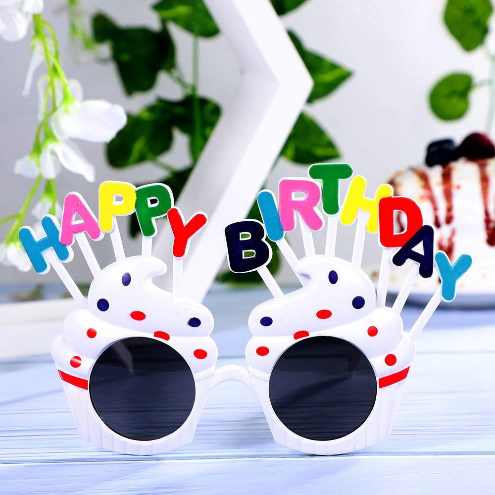 Ochelari Happy Birthday, Flippy, Tematica Aniversare, Protectie Soare, din Plastic, Model Prajiturele, 18.5x11.5 cm, Alb [5]