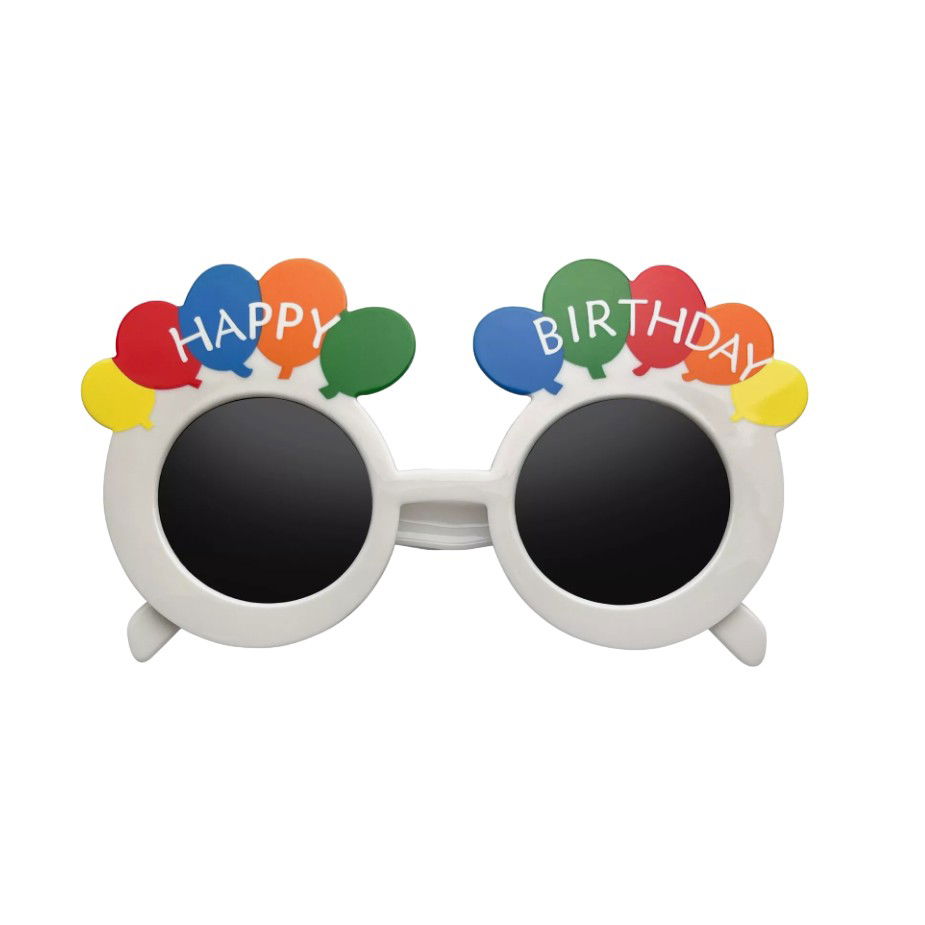 10 - 25 LEI - Ochelari Rotunzi Happy Birthday, Flippy, Tematica Aniversare, Protectie Soare, din Plastic, 18.5x11.5 cm, Alb