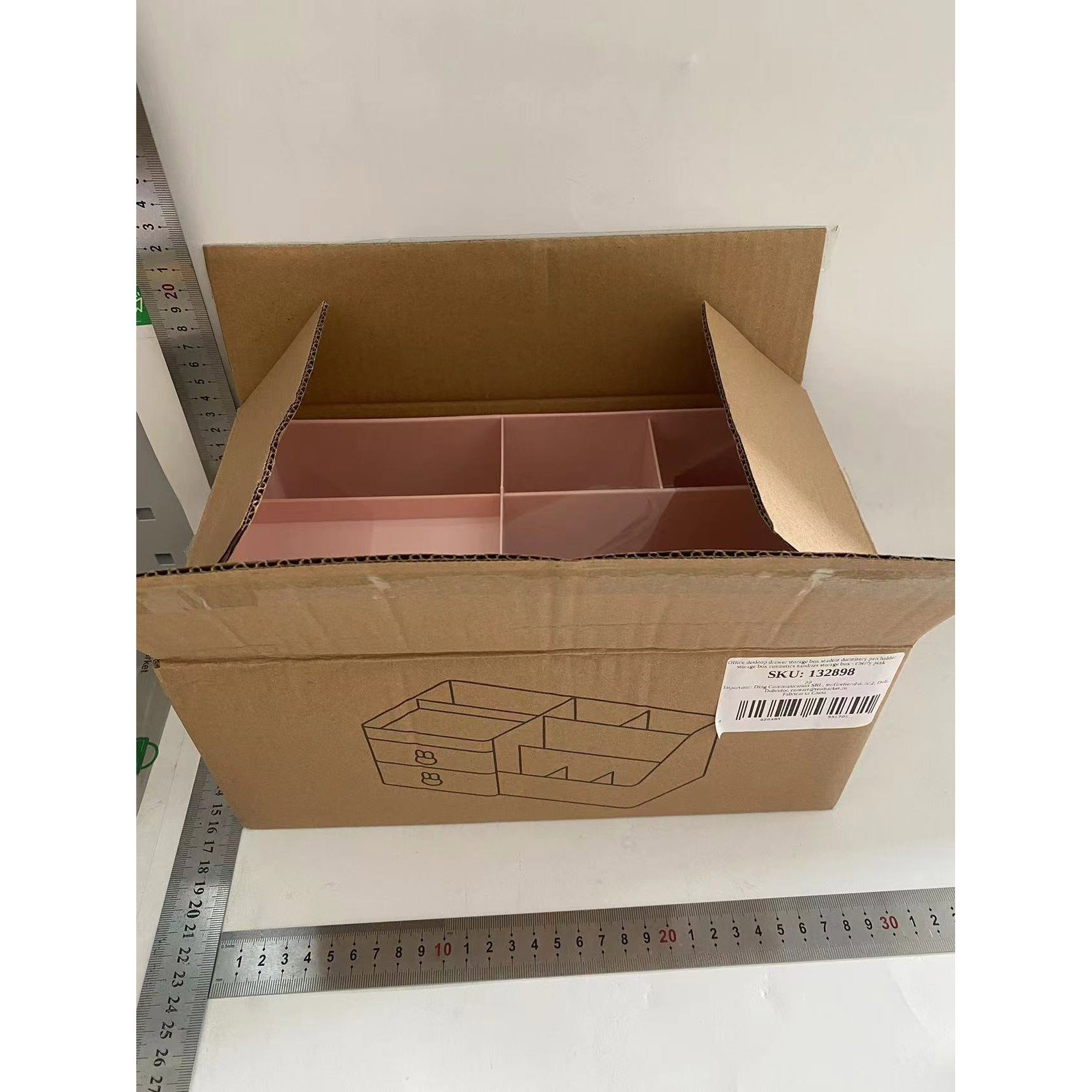 Cutie de Depozitare pentru Birou, Flippy, Pentru Makeup, Papetarie, Organizator Cosmetice, 2 Sertare si Compartimente Multiple, Model Iepuras, Plastic, 27.5x15.5x12 cm, Roz [13]