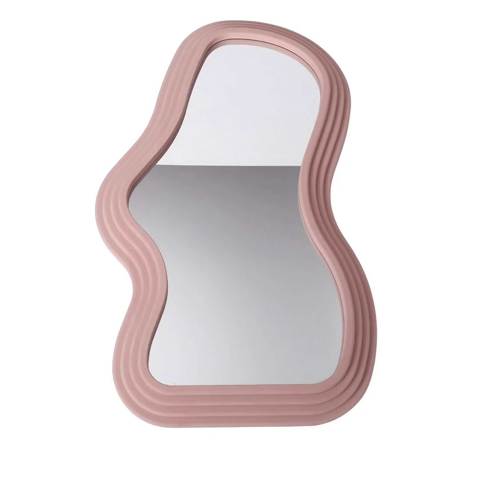 50 - 100 LEI - Oglinda de Perete, Flippy, Decorativa, pentru Baie, Dormitor, Sufragerie, Model Minimalist, Forma Asimetrica, 40.3x26 cm, Roz