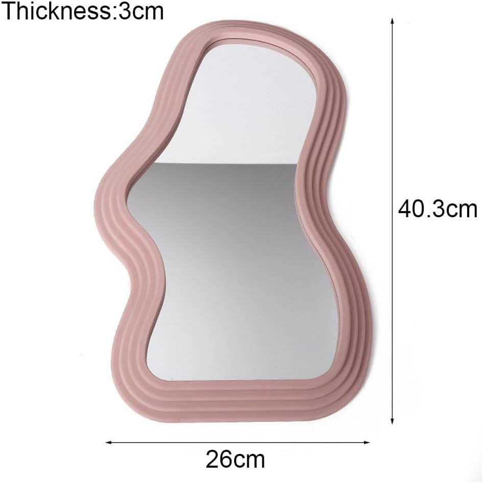 Oglinda de Perete, Flippy, Decorativa, pentru Baie, Dormitor, Sufragerie, Model Minimalist, Forma Asimetrica, 40.3x26 cm, Roz [7]