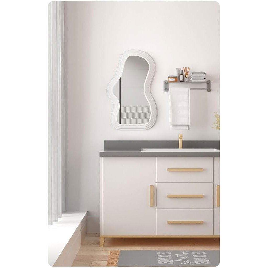 Oglinda de Perete, Flippy, Decorativa, pentru Baie, Dormitor, Sufragerie, Model Minimalist, Forma Asimetrica, 40.3x26 cm, Alb [7]