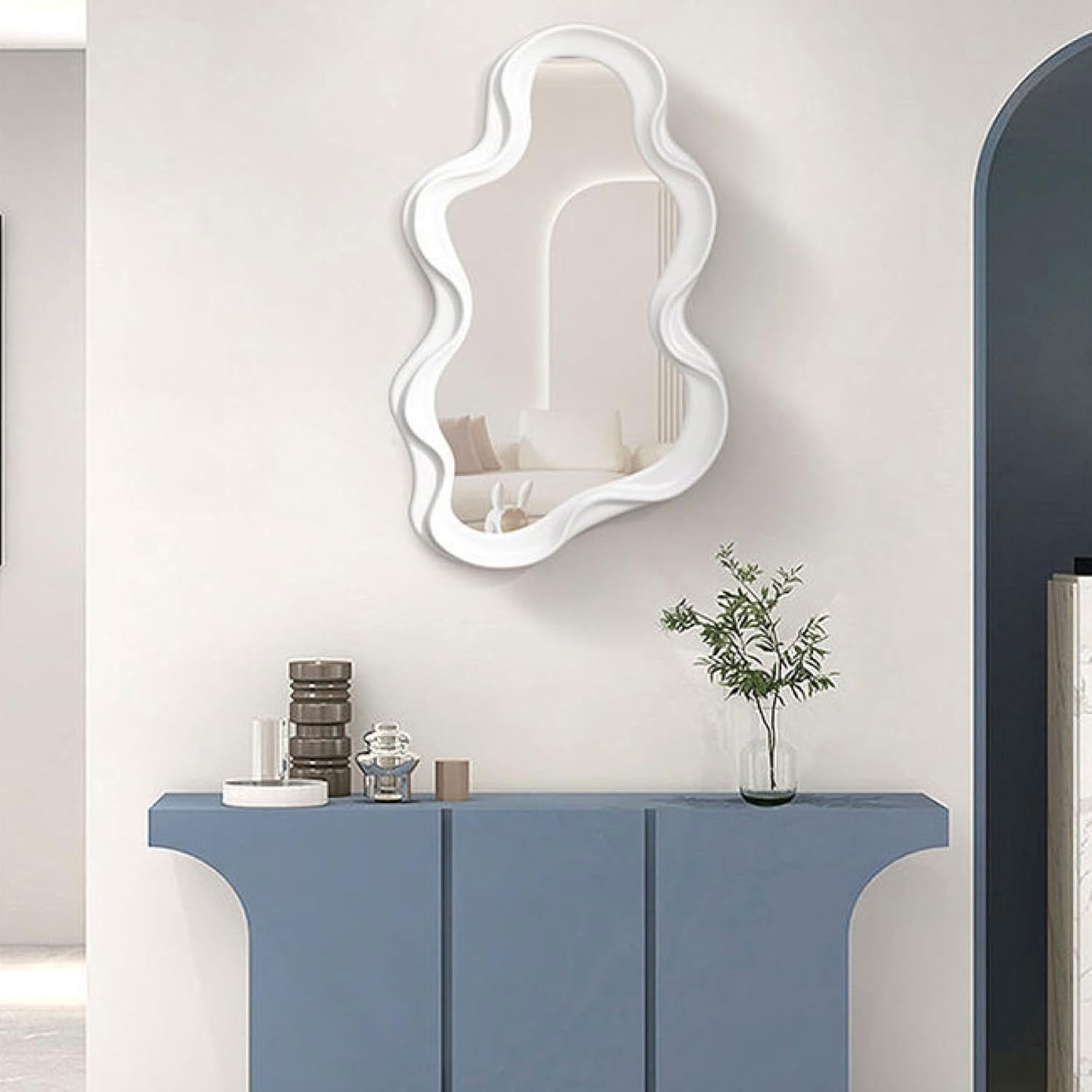 Oglinda de Perete, Flippy, Decorativa, pentru Baie, Dormitor, Sufragerie, Model Minimalist in Forma de Nor, 41x26 cm, Alb [3]