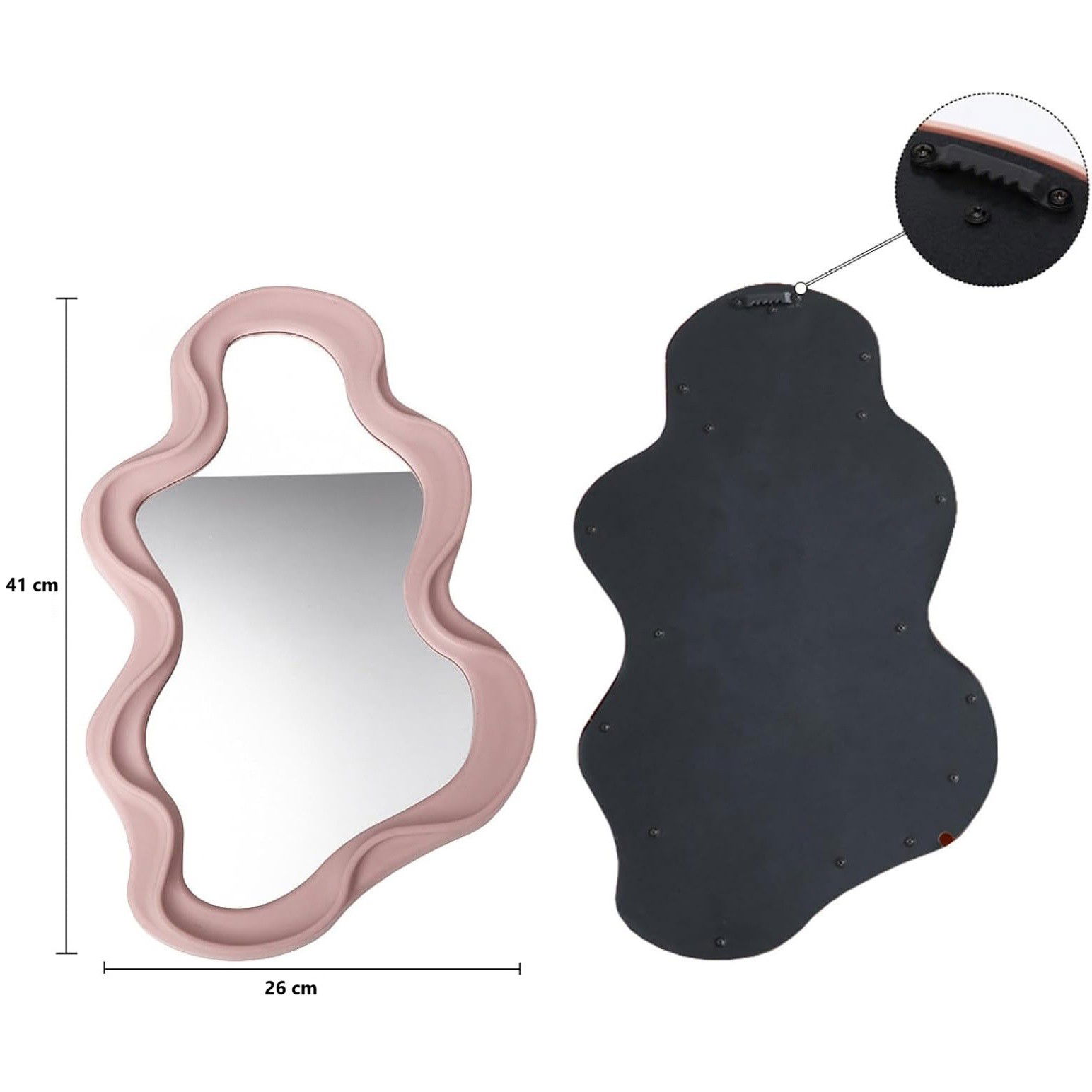 Oglinda de Perete, Flippy, Decorativa, pentru Baie, Dormitor, Sufragerie, Model Minimalist in Forma de Nor, 41x26 cm, Roz [7]