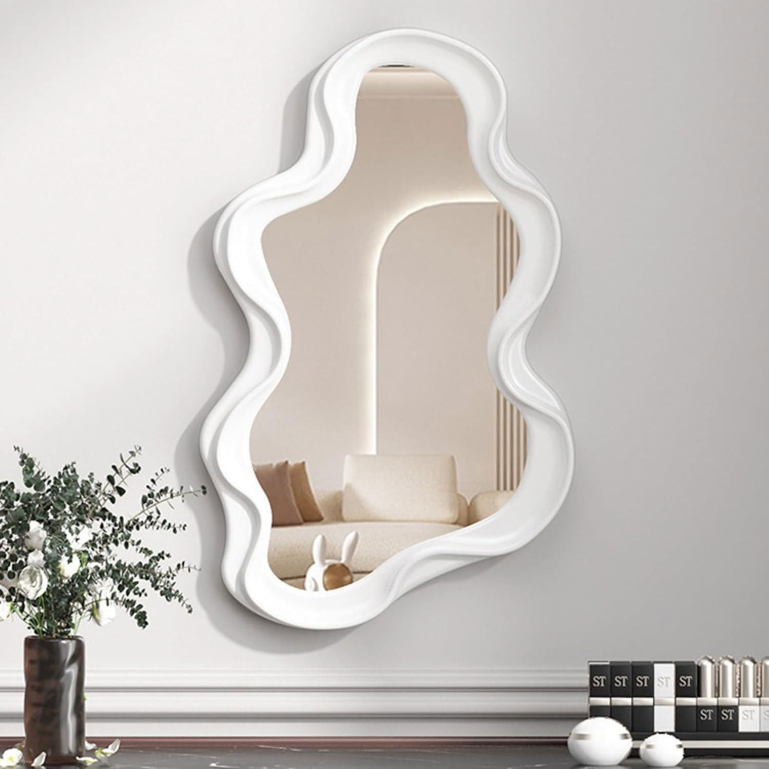 Oglinda de Perete, Flippy, Decorativa, pentru Baie, Dormitor, Sufragerie, Model Minimalist in Forma de Nor, 41x26 cm, Alb [6]