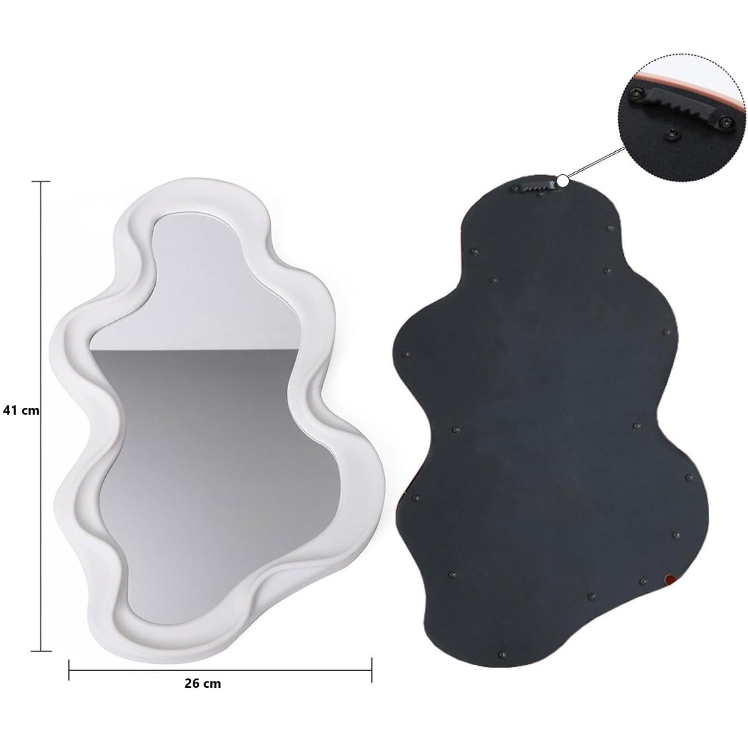 Oglinda de Perete, Flippy, Decorativa, pentru Baie, Dormitor, Sufragerie, Model Minimalist in Forma de Nor, 41x26 cm, Alb [9]