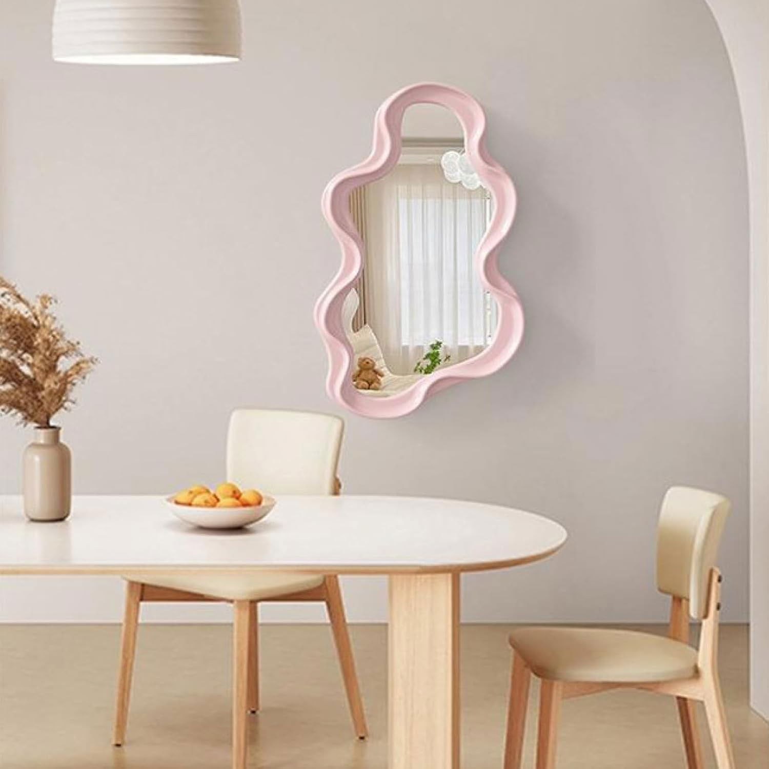 Oglinda de Perete, Flippy, Decorativa, pentru Baie, Dormitor, Sufragerie, Model Minimalist in Forma de Nor, 41x26 cm, Roz [3]